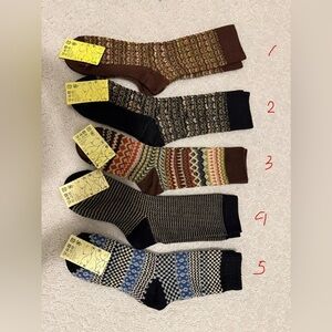 Vintage Japanese Women's Patterned Socks Set - Brown, Black, Blue